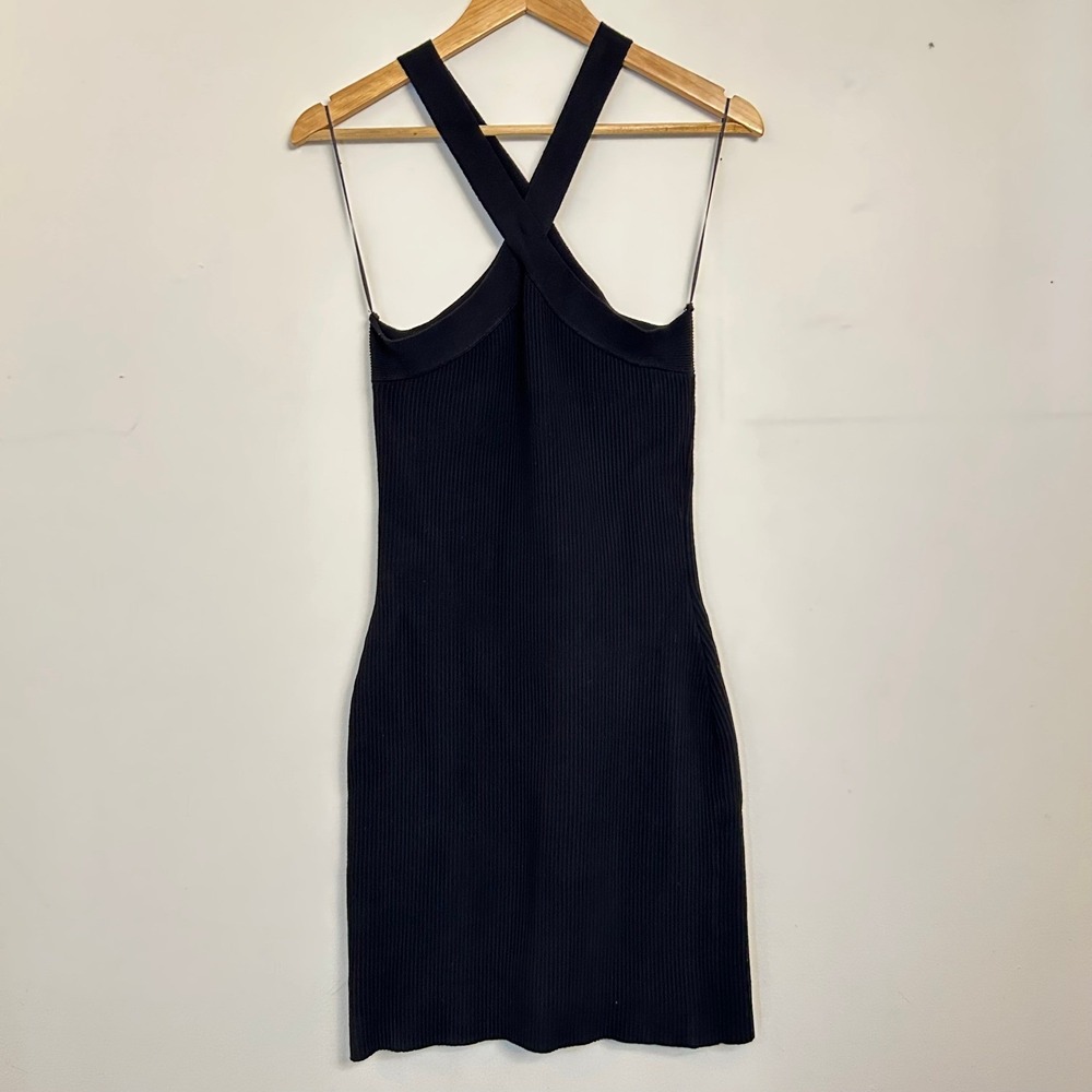 House of Harlow 1960 Mini Dress Party M Black Excellent Ribbed Halter Edgy Sexy